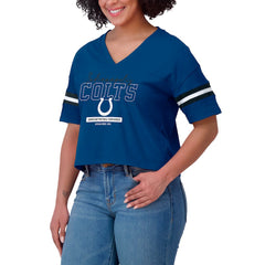 Indianapolis Colts WEAR by Erin Andrews Women's Color Block Boxy Modest Crop V-Neck T-Shirt Royal - NFL