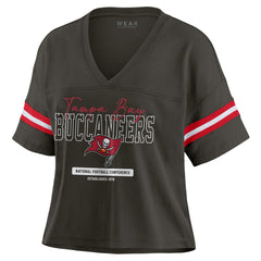 Tampa Bay Buccaneers WEAR by Erin Andrews Women's Color Block Boxy Modest Crop V-Neck T-Shirt Orange - NFL