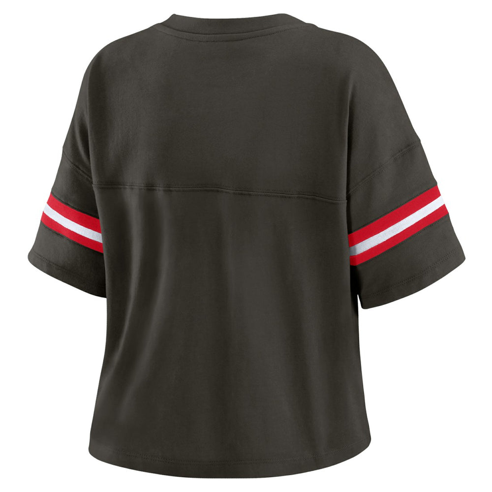 Tampa Bay Buccaneers WEAR by Erin Andrews Women's Color Block Boxy Modest Crop V-Neck T-Shirt Orange - NFL
