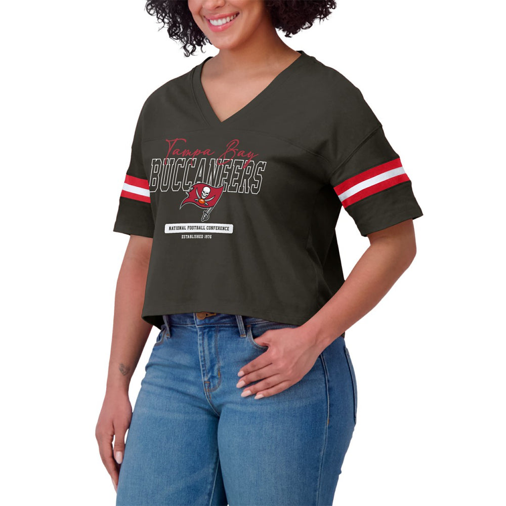 Tampa Bay Buccaneers WEAR by Erin Andrews Women's Color Block Boxy Modest Crop V-Neck T-Shirt Orange - NFL