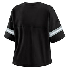 Las Vegas Raiders WEAR by Erin Andrews Women's Color Block Boxy Modest Crop V-Neck T-Shirt Black - NFL