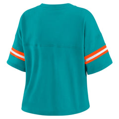 Miami Dolphins WEAR by Erin Andrews Women's Color Block Boxy Modest Crop V-Neck T-Shirt Aqua - NFL