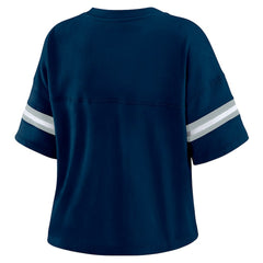 Dallas Cowboys WEAR by Erin Andrews Women's Color Block Boxy Modest Crop V-Neck T-Shirt Navy - NFL