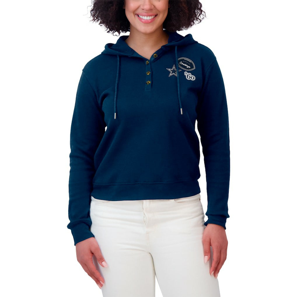 Dallas Cowboys WEAR by Erin Andrews Women's Waffle Hoodie Pullover Top Navy - NFL