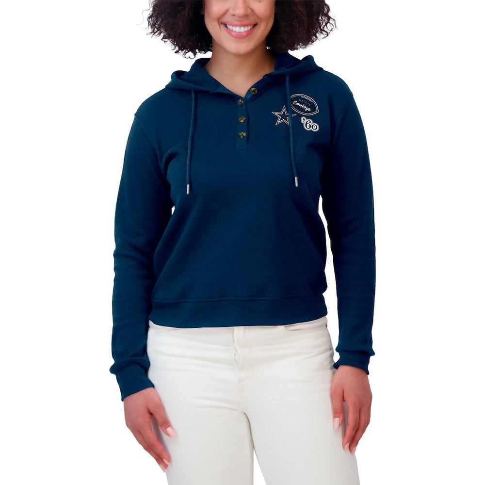 Dallas Cowboys WEAR by Erin Andrews Women's Waffle Hoodie Pullover Top Navy - NFL
