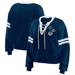 Dallas Cowboys WEAR by Erin Andrews Women's Lace-Up Pullover Sweatshirt Navy - NFL