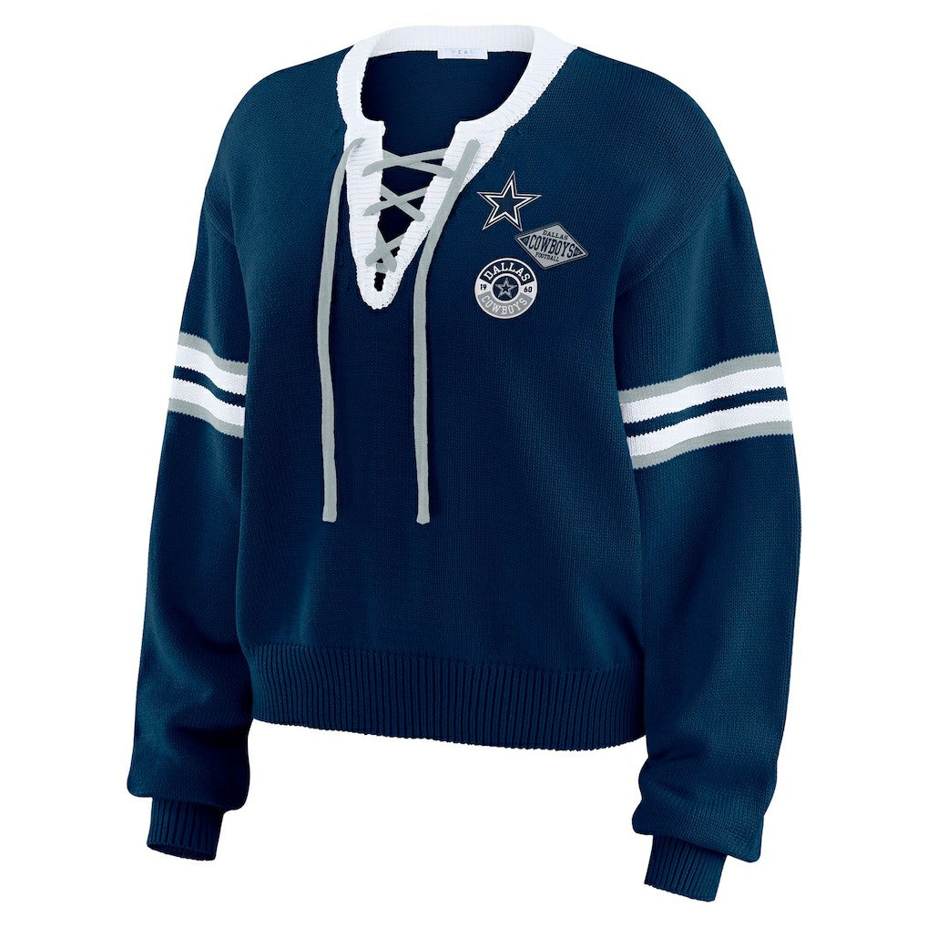 Dallas Cowboys WEAR by Erin Andrews Women's Lace-Up Pullover Sweatshirt Navy - NFL
