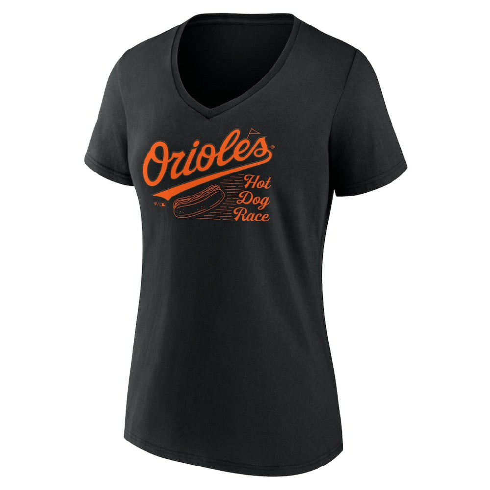 Baltimore Orioles Fanatics Women's Hot Dog Race V-Neck T-Shirt On Sale