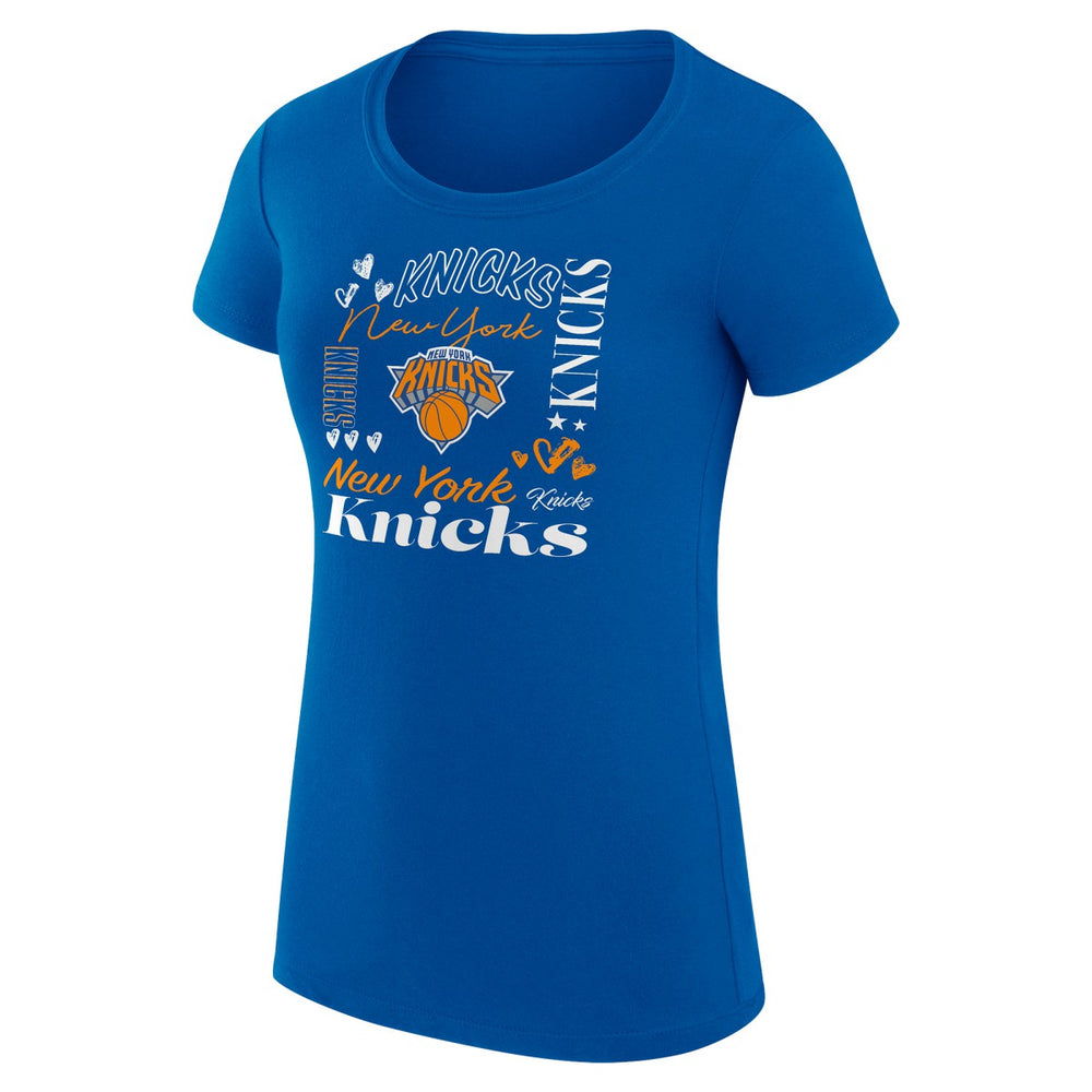 NBA - New York Knicks G-III 4Her by Carl Banks Women's Super-Slim Fit Lightweight Team Name Collage Graphic T-Shirt - Blue
