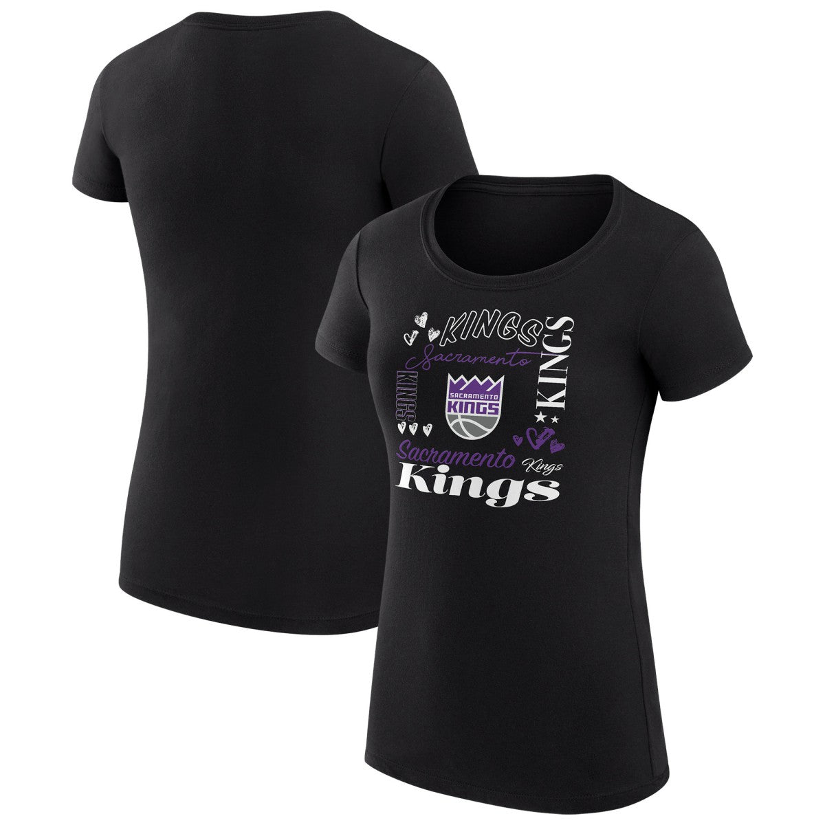 NBA - Sacramento Kings G-III 4Her by Carl Banks Women's Super-Slim Fit Lightweight Team Name Collage Graphic T-Shirt - Black