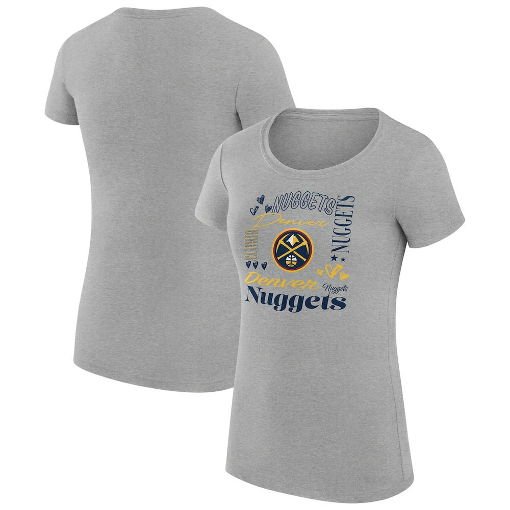 NBA - Denver Nuggets G-III 4Her by Carl Banks Women's Super-Slim Fit Lightweight Team Name Collage Graphic T-Shirt - Heather Gray