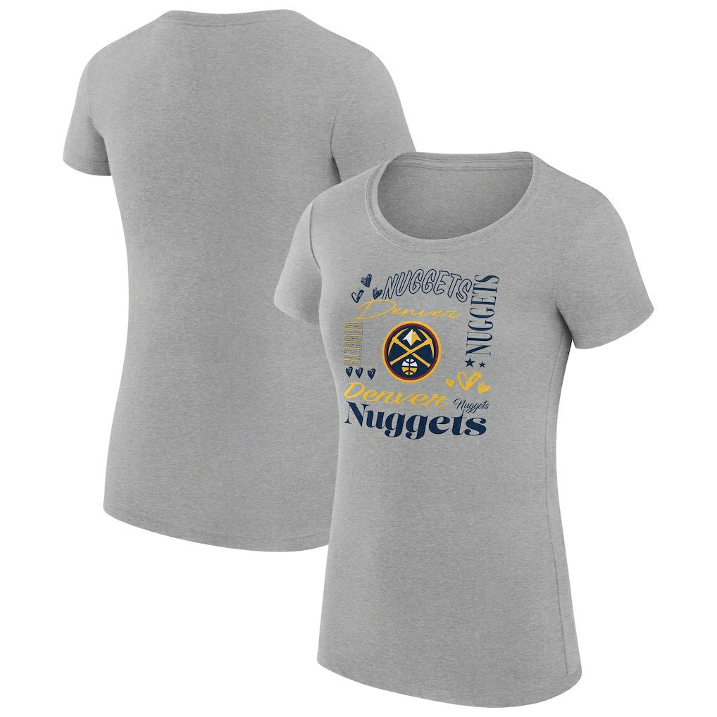 NBA - Denver Nuggets G-III 4Her by Carl Banks Women's Super-Slim Fit Lightweight Team Name Collage Graphic T-Shirt - Heather Gray