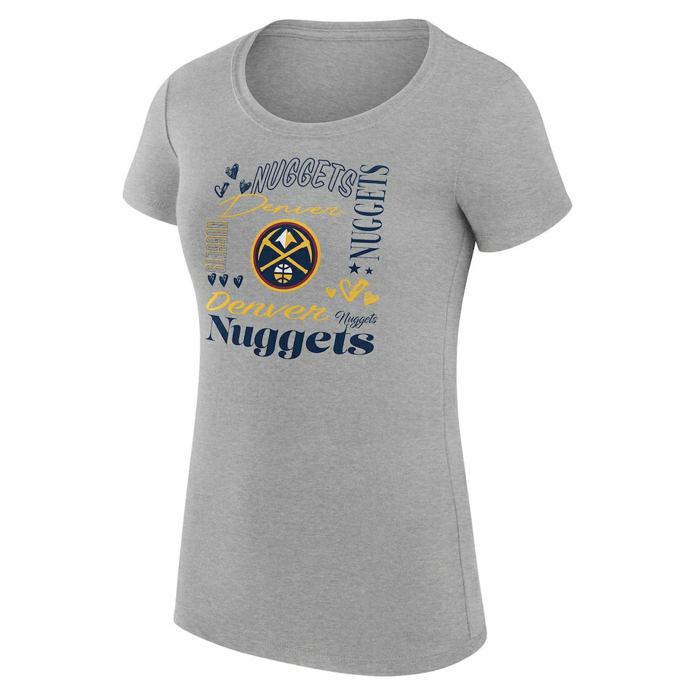 NBA - Denver Nuggets G-III 4Her by Carl Banks Women's Super-Slim Fit Lightweight Team Name Collage Graphic T-Shirt - Heather Gray