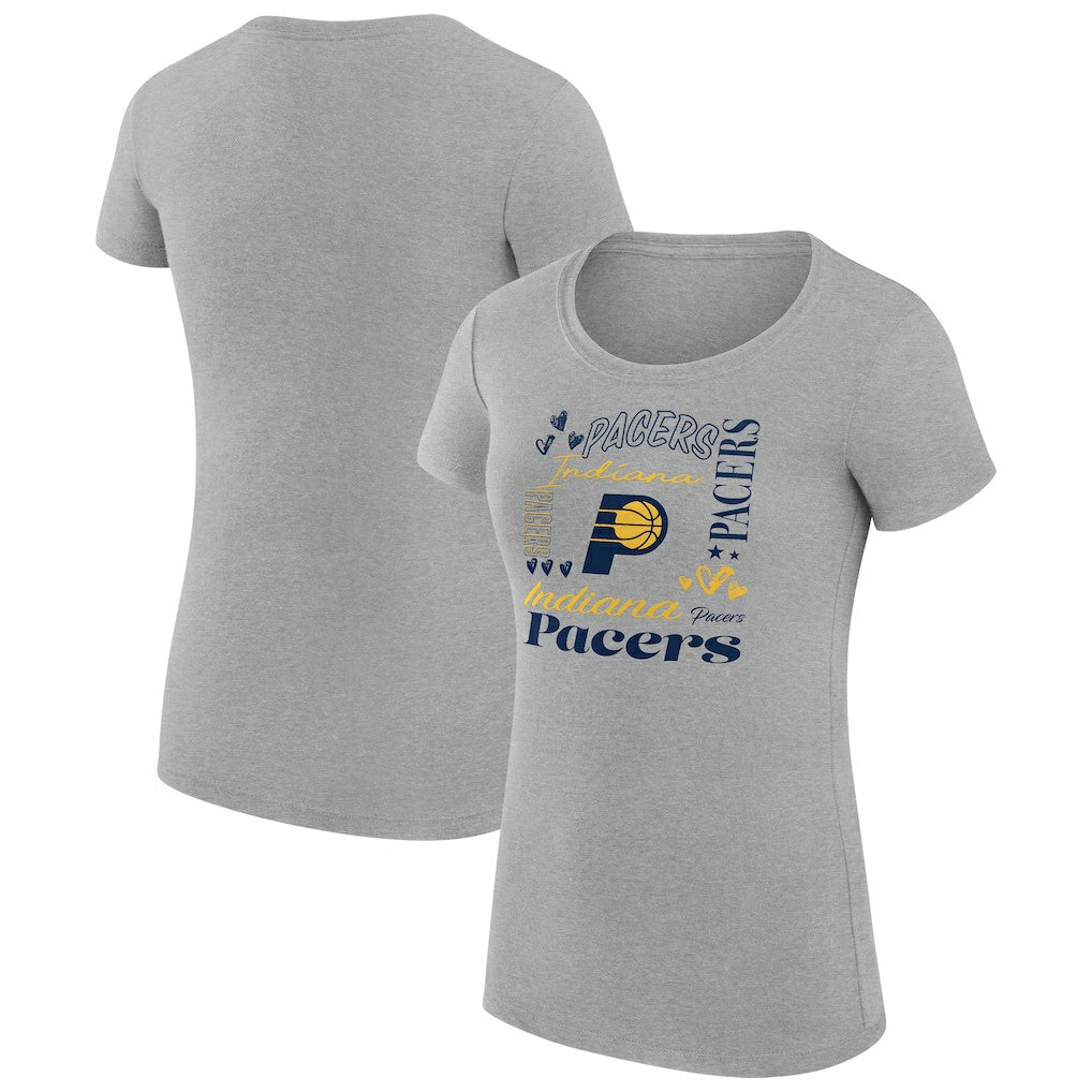 NBA - Indiana Pacers G-III 4Her by Carl Banks Women's Super-Slim Fit Lightweight Team Name Collage Graphic T-Shirt - Heather Gray