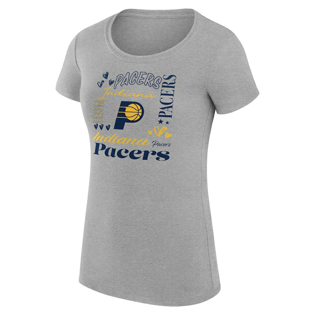 NBA - Indiana Pacers G-III 4Her by Carl Banks Women's Super-Slim Fit Lightweight Team Name Collage Graphic T-Shirt - Heather Gray
