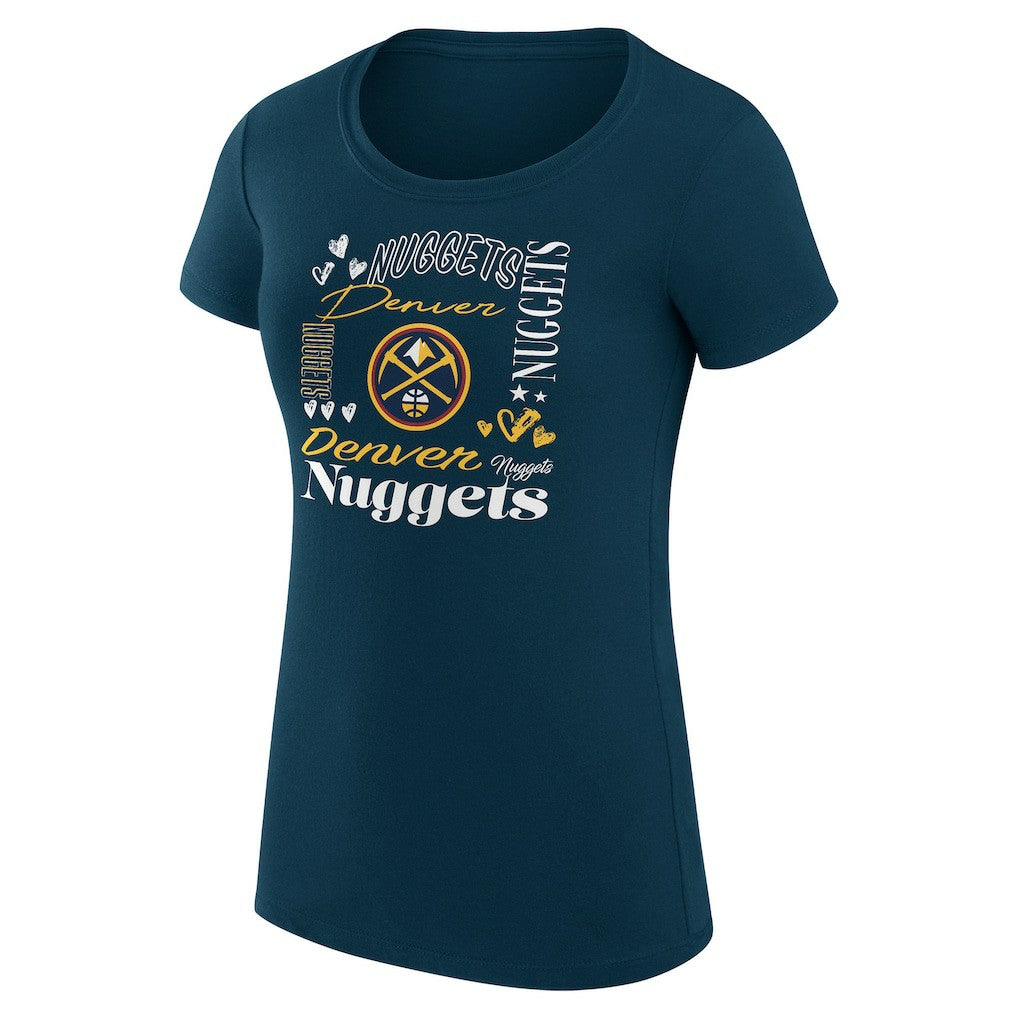 NBA - Denver Nuggets G-III 4Her by Carl Banks Women's Super-Slim Fit Lightweight Team Name Collage Graphic T-Shirt - Navy