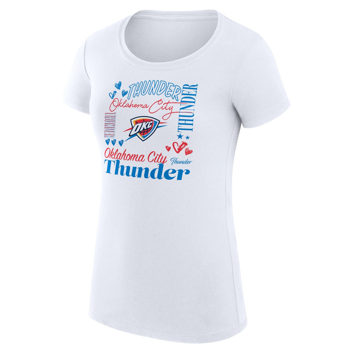 NBA - Oklahoma City Thunder G-III 4Her by Carl Banks Women's Super-Slim Fit Lightweight Team Name Collage Graphic T-Shirt - White