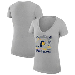 NBA - Indiana Pacers G-III 4Her by Carl Banks Women's Super-Slim Fit Lightweight Team Name Collage Graphic V-Neck T-Shirt - Heather Gray