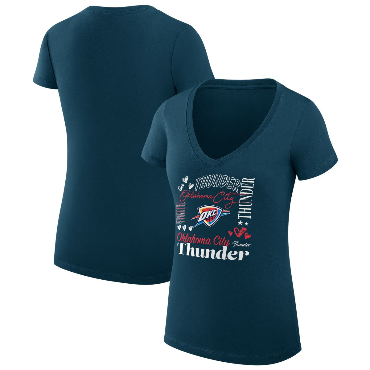 NBA - Oklahoma City Thunder G-III 4Her by Carl Banks Women's Super-Slim Fit Lightweight Team Name Collage Graphic V-Neck T-Shirt - Navy