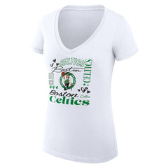 NBA - Boston Celtics G-III 4Her by Carl Banks Women's Super-Slim Fit Lightweight Team Name Collage Graphic V-Neck T-Shirt - White