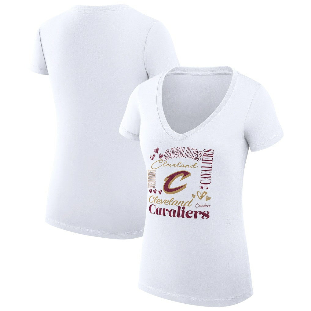 NBA - Cleveland Cavaliers G-III 4Her by Carl Banks Women's Super-Slim Fit Lightweight Team Name Collage Graphic V-Neck T-Shirt - White