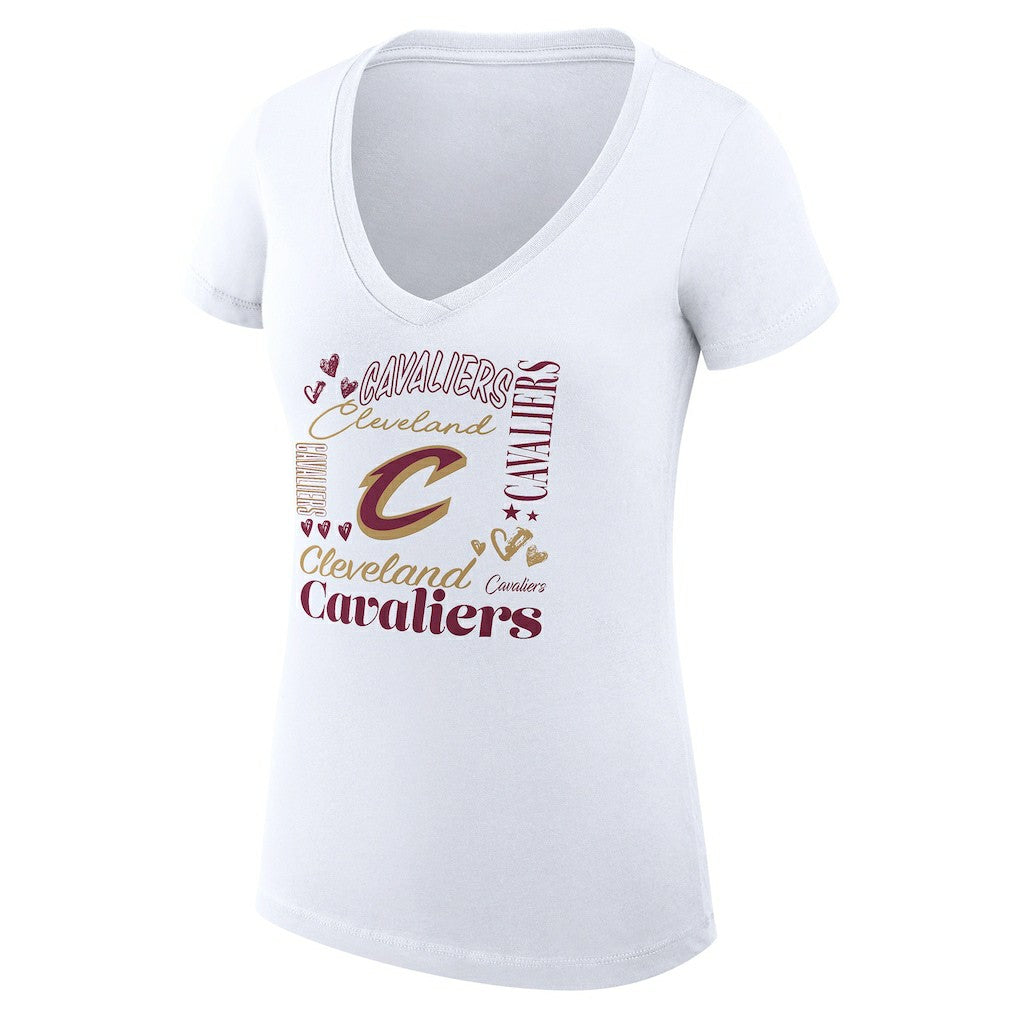 NBA - Cleveland Cavaliers G-III 4Her by Carl Banks Women's Super-Slim Fit Lightweight Team Name Collage Graphic V-Neck T-Shirt - White