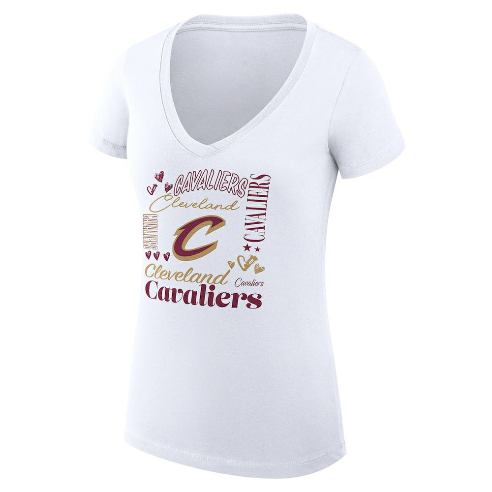 NBA - Cleveland Cavaliers G-III 4Her by Carl Banks Women's Super-Slim Fit Lightweight Team Name Collage Graphic V-Neck T-Shirt - White