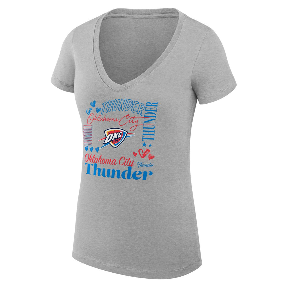NBA - Oklahoma City Thunder G-III 4Her by Carl Banks Women's Super-Slim Fit Lightweight Team Name Collage Graphic V-Neck T-Shirt - Heather Gray