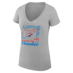 NBA - Oklahoma City Thunder G-III 4Her by Carl Banks Women's Super-Slim Fit Lightweight Team Name Collage Graphic V-Neck T-Shirt - Heather Gray