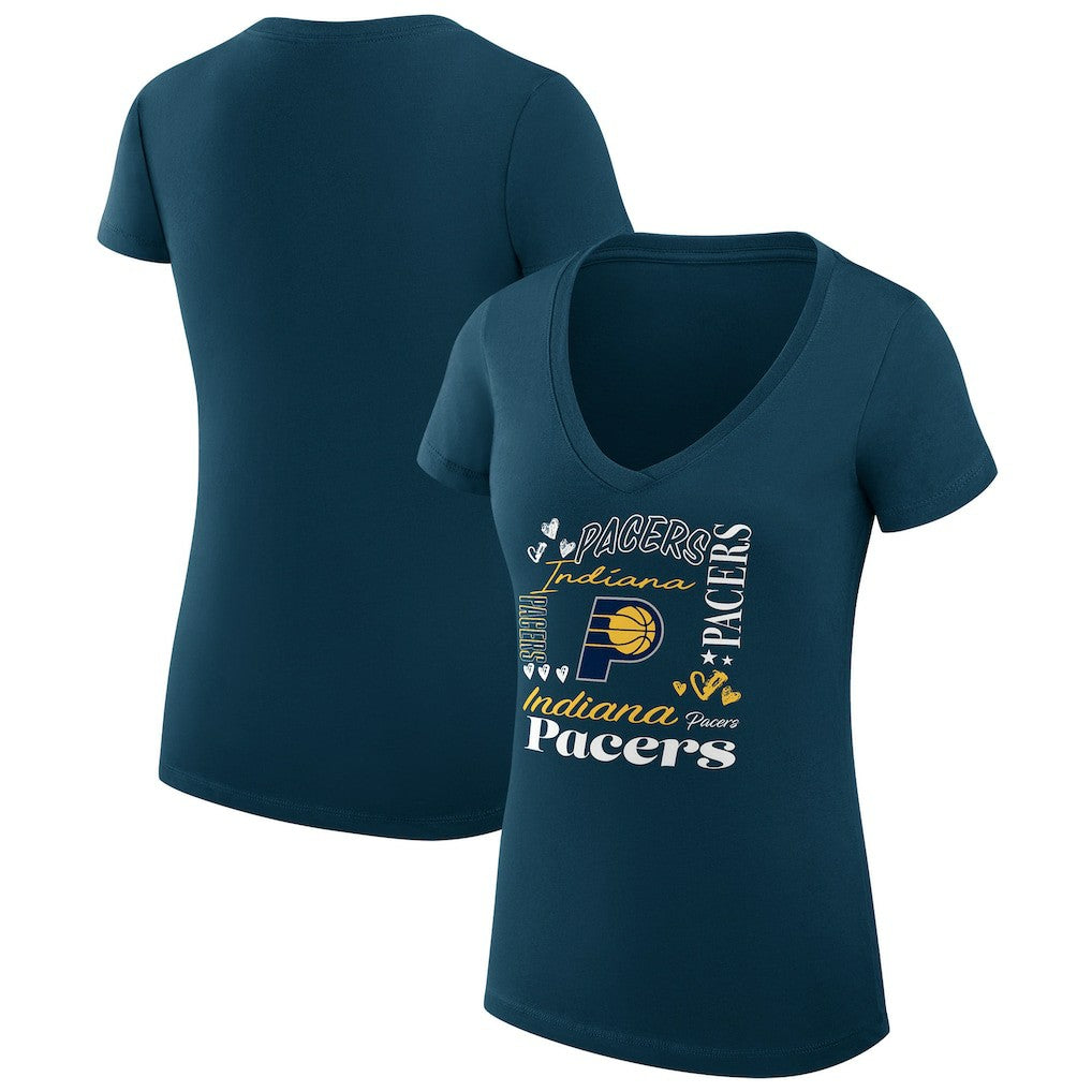NBA - Indiana Pacers G-III 4Her by Carl Banks Women's Super-Slim Fit Lightweight Team Name Collage Graphic V-Neck T-Shirt - Navy