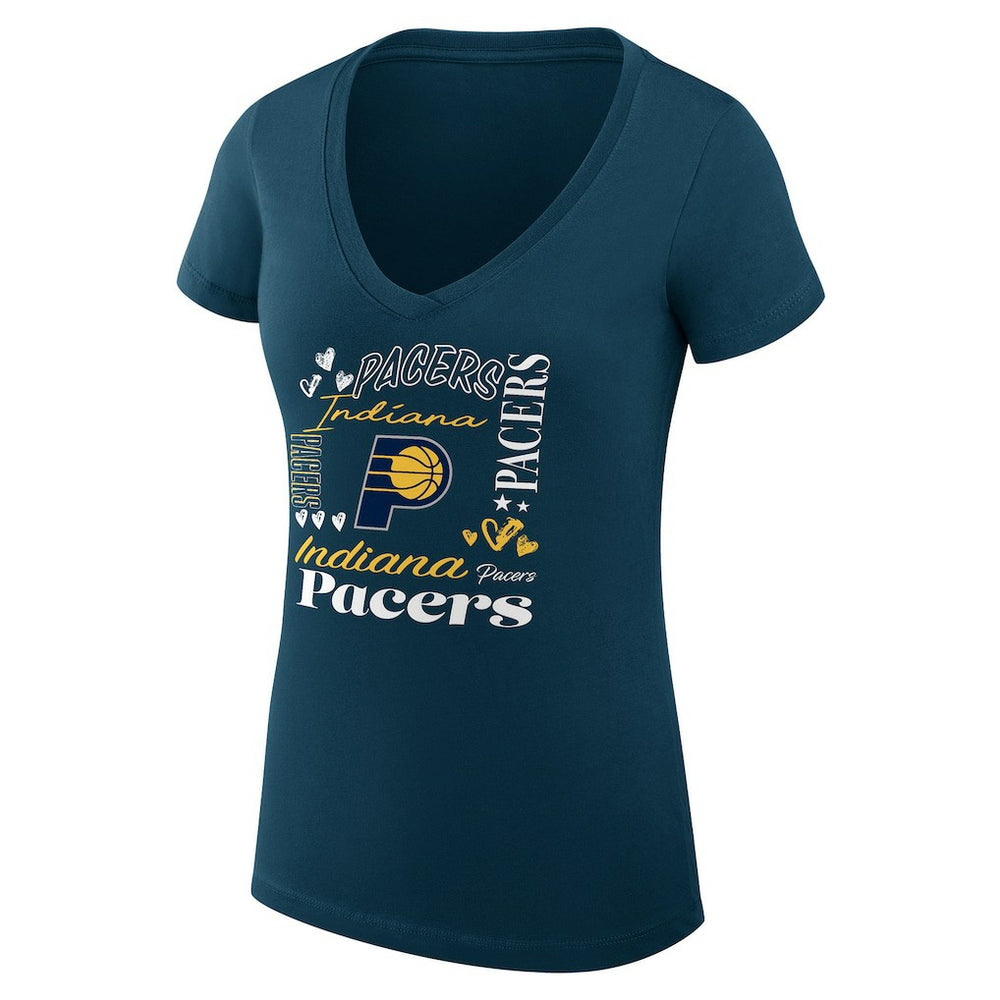 NBA - Indiana Pacers G-III 4Her by Carl Banks Women's Super-Slim Fit Lightweight Team Name Collage Graphic V-Neck T-Shirt - Navy