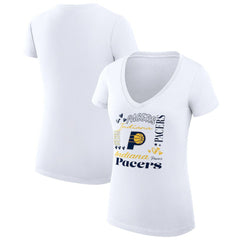 NBA - Indiana Pacers G-III 4Her by Carl Banks Women's Super-Slim Fit Lightweight Team Name Collage Graphic V-Neck T-Shirt - White