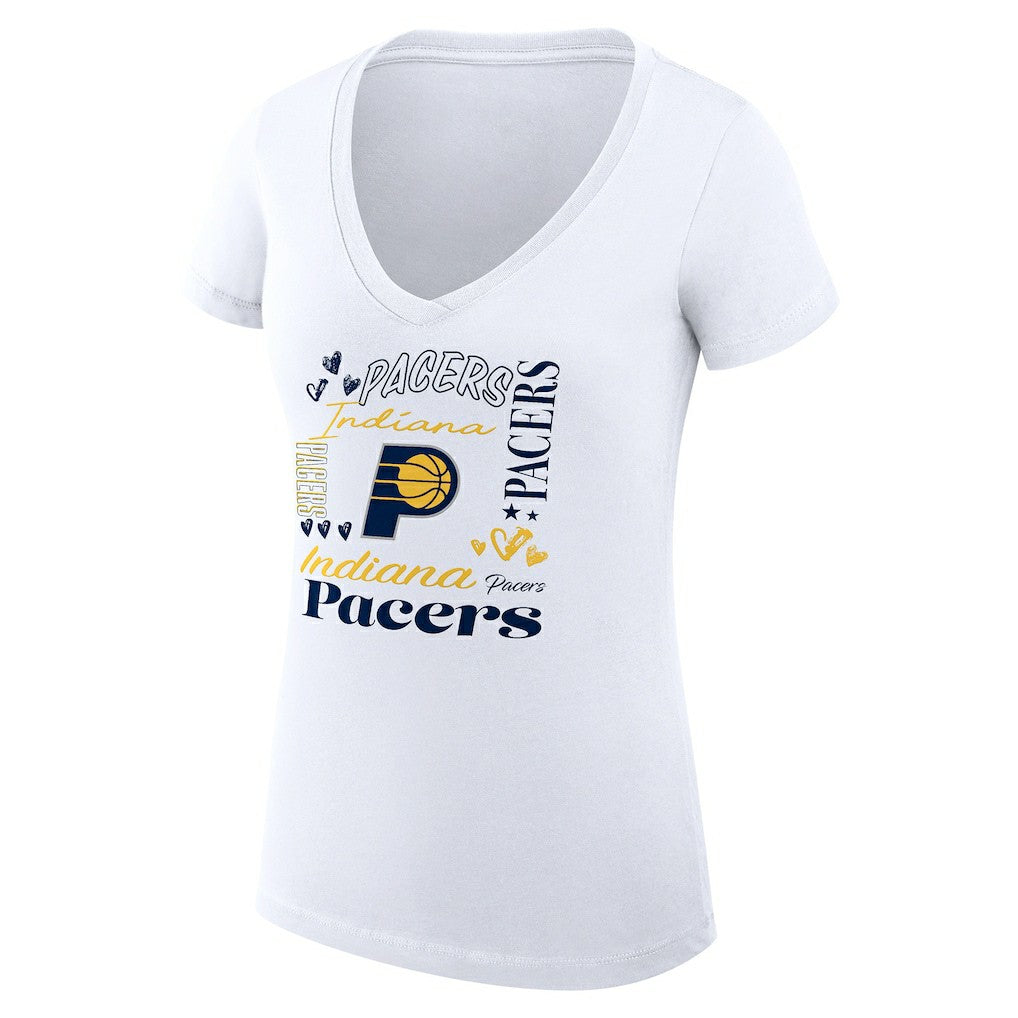 NBA - Indiana Pacers G-III 4Her by Carl Banks Women's Super-Slim Fit Lightweight Team Name Collage Graphic V-Neck T-Shirt - White
