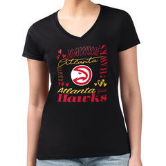 NBA - Atlanta Hawks G-III 4Her by Carl Banks Women's Super-Slim Fit Lightweight Team Name Collage Graphic V-Neck T-Shirt - Black