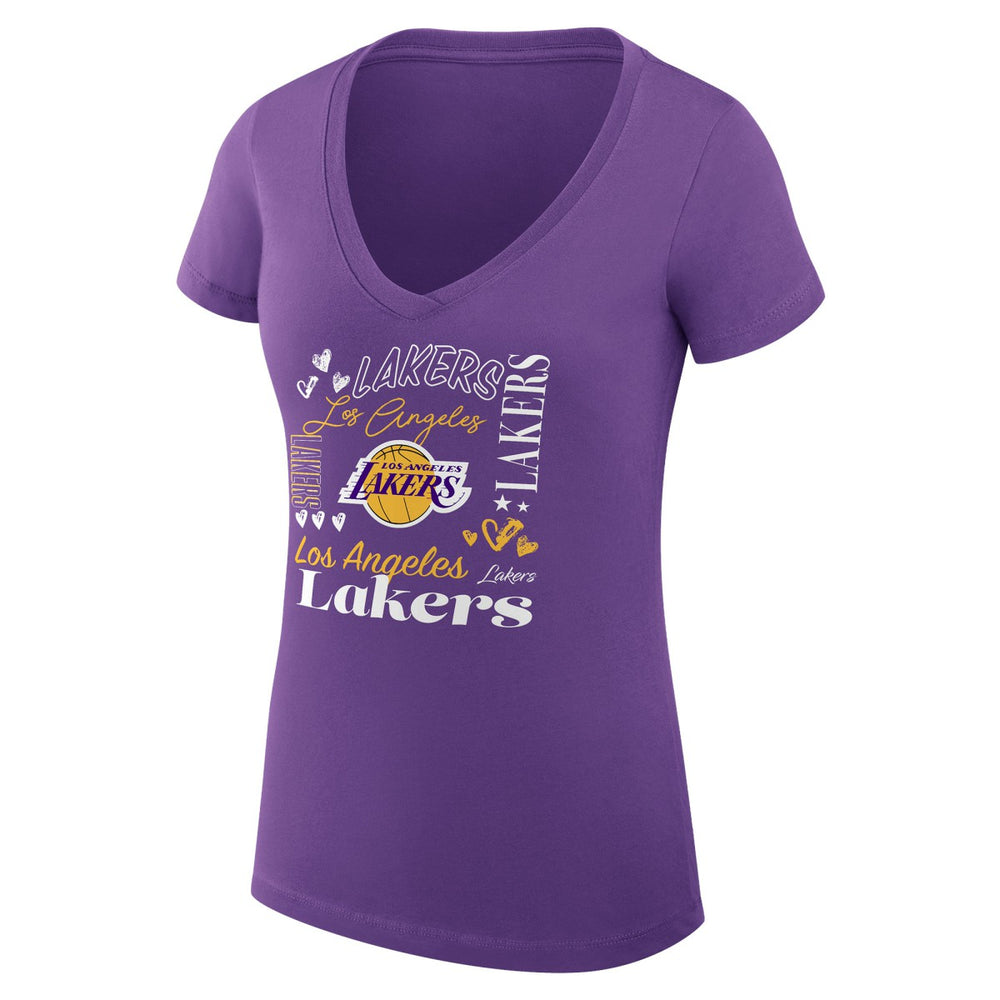 NBA - Los Angeles Lakers G-III 4Her by Carl Banks Women's Super-Slim Fit Lightweight Team Name Collage Graphic V-Neck T-Shirt - Purple