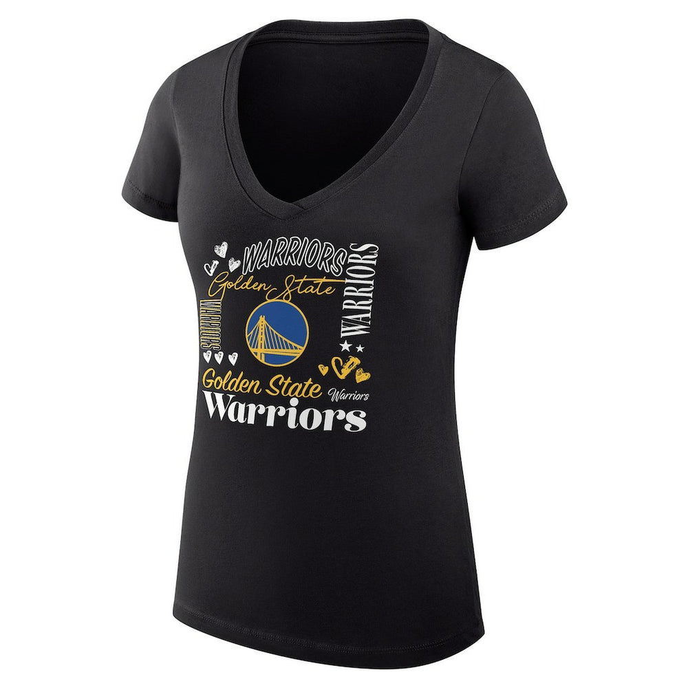 NBA - Golden State Warriors G-III 4Her by Carl Banks Women's Super-Slim Fit Lightweight Team Name Collage Graphic V-Neck T-Shirt - Black