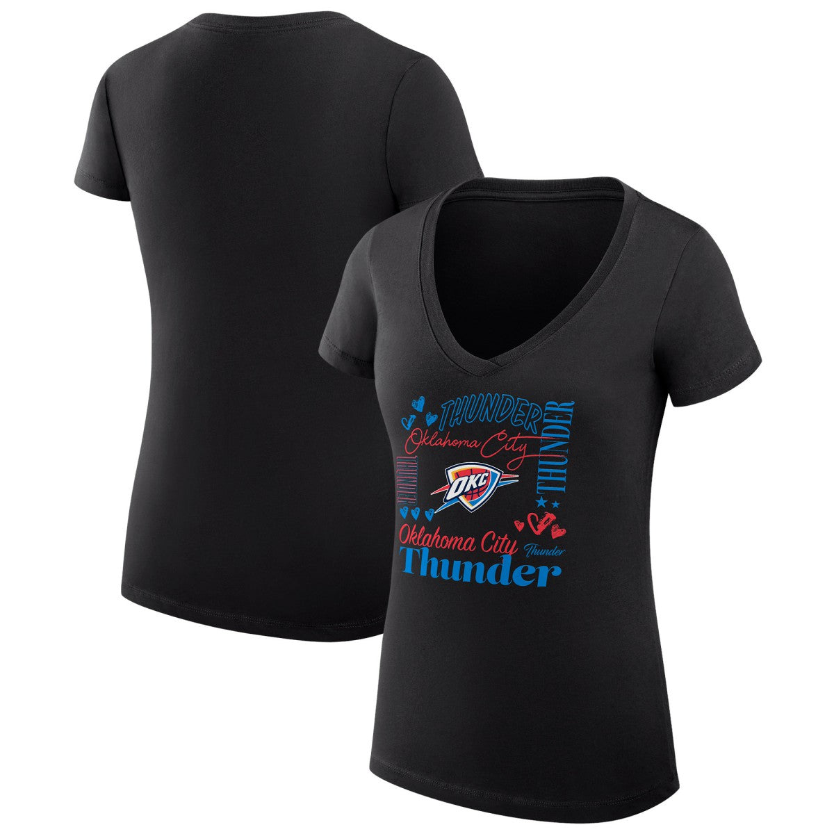 NBA - Oklahoma City Thunder G-III 4Her by Carl Banks Women's Super-Slim Fit Lightweight Team Name Collage Graphic V-Neck T-Shirt - Black