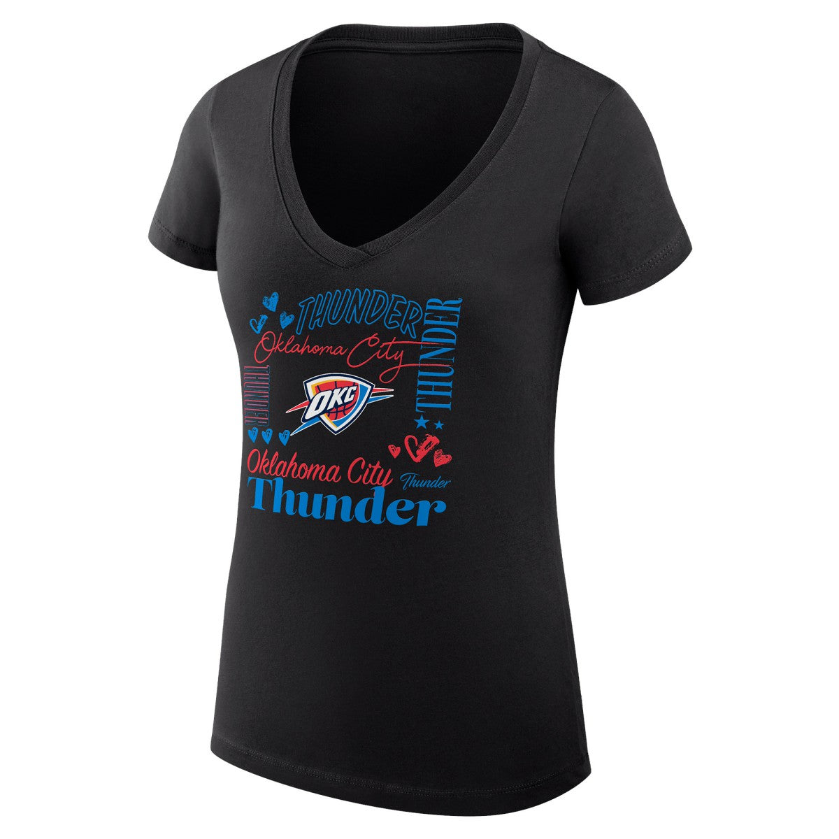 NBA - Oklahoma City Thunder G-III 4Her by Carl Banks Women's Super-Slim Fit Lightweight Team Name Collage Graphic V-Neck T-Shirt - Black