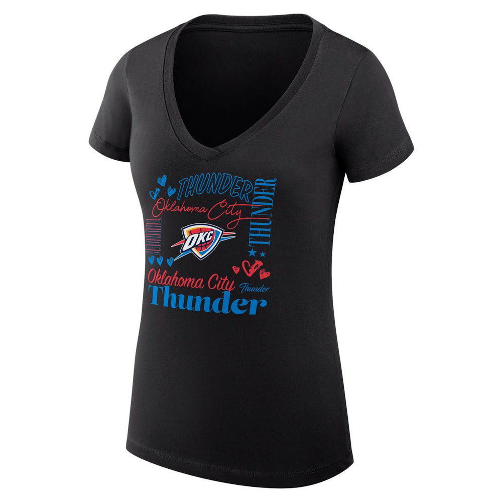 NBA - Oklahoma City Thunder G-III 4Her by Carl Banks Women's Super-Slim Fit Lightweight Team Name Collage Graphic V-Neck T-Shirt - Black
