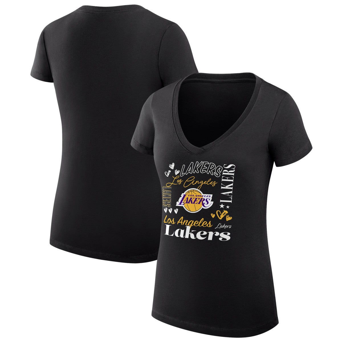 NBA - Los Angeles Lakers G-III 4Her by Carl Banks Women's Super-Slim Fit Lightweight Team Name Collage Graphic V-Neck T-Shirt - Black