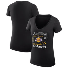 NBA - Los Angeles Lakers G-III 4Her by Carl Banks Women's Super-Slim Fit Lightweight Team Name Collage Graphic V-Neck T-Shirt - Black