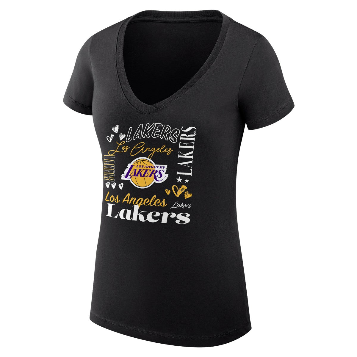 NBA - Los Angeles Lakers G-III 4Her by Carl Banks Women's Super-Slim Fit Lightweight Team Name Collage Graphic V-Neck T-Shirt - Black