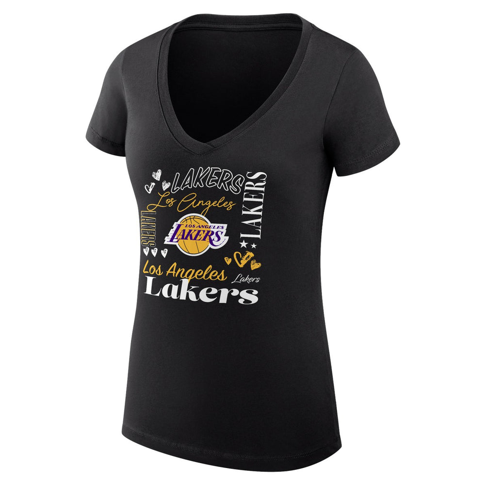 NBA - Los Angeles Lakers G-III 4Her by Carl Banks Women's Super-Slim Fit Lightweight Team Name Collage Graphic V-Neck T-Shirt - Black