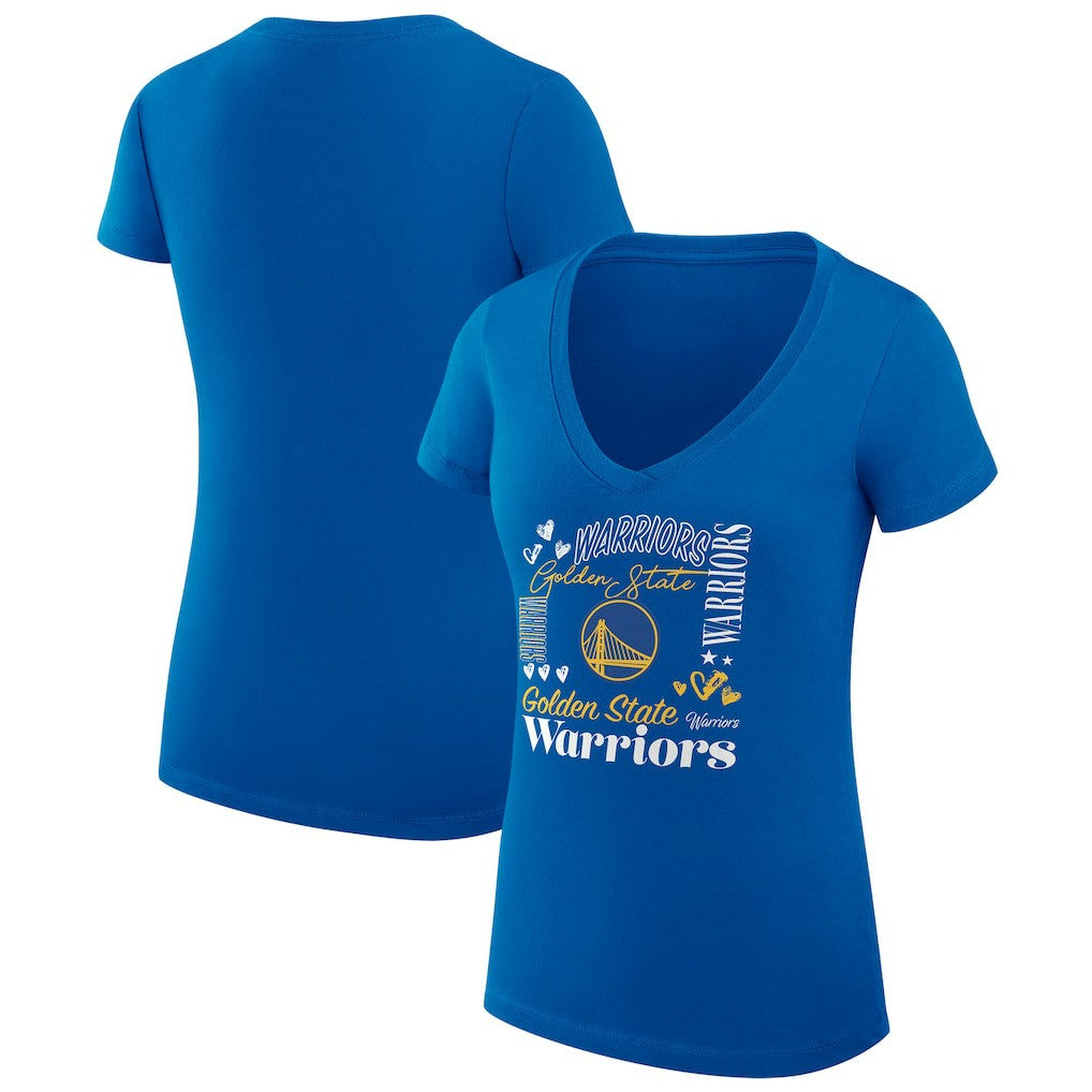 NBA - Golden State Warriors G-III 4Her by Carl Banks Women's Super-Slim Fit Lightweight Team Name Collage Graphic V-Neck T-Shirt - Royal