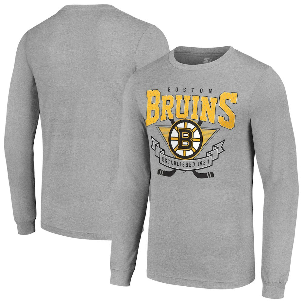 Boston Bruins Starter '80s Inspired Team Logo Long Sleeve T-Shirt Heather Gray