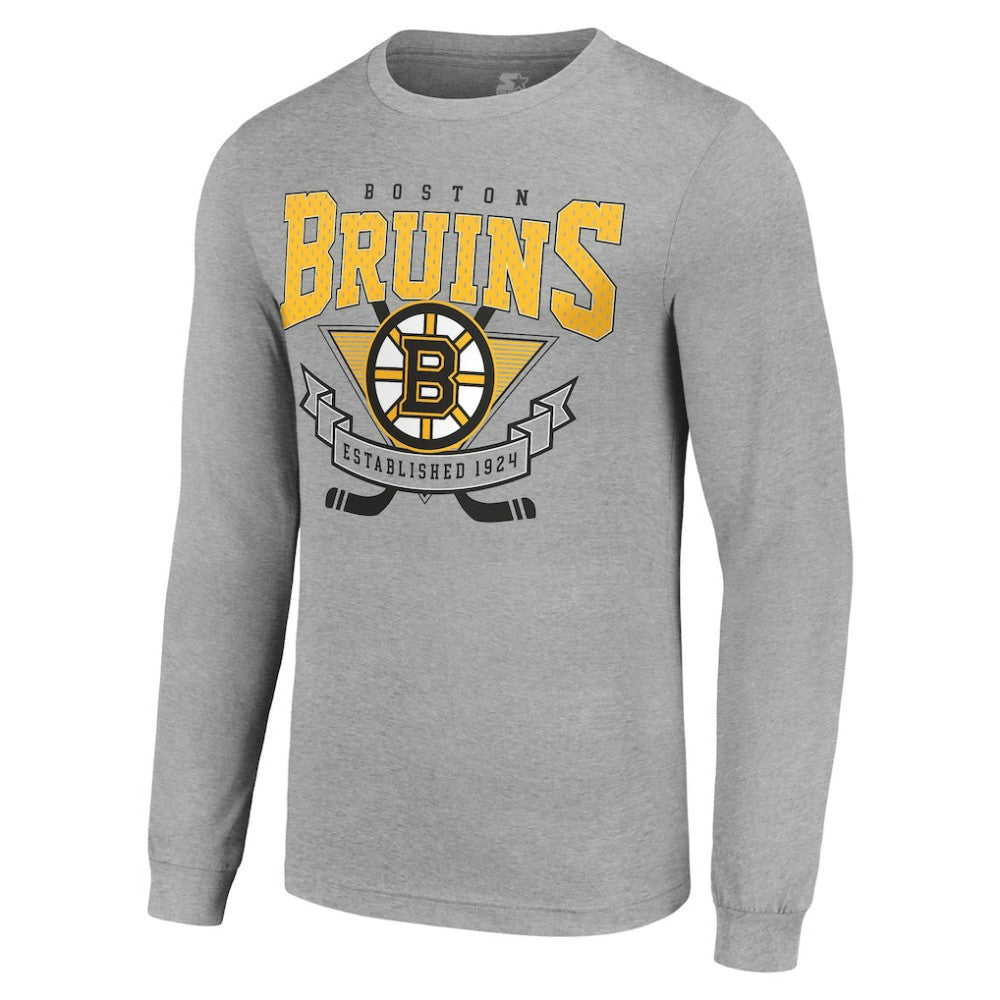 Boston Bruins Starter '80s Inspired Team Logo Long Sleeve T-Shirt Heather Gray