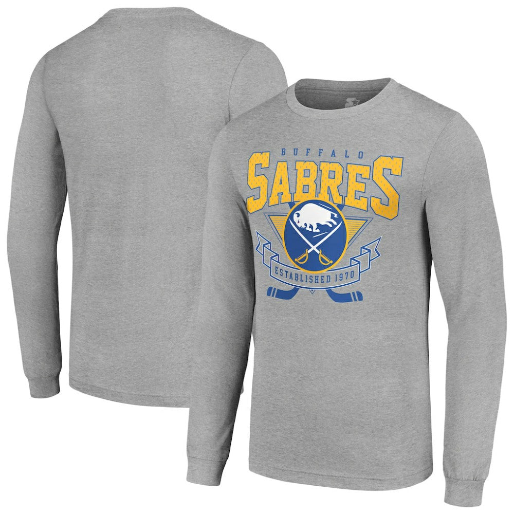 Buffalo Sabres - Starter '80s Inspired Team Logo Long Sleeve T-Shirt Heather Gray