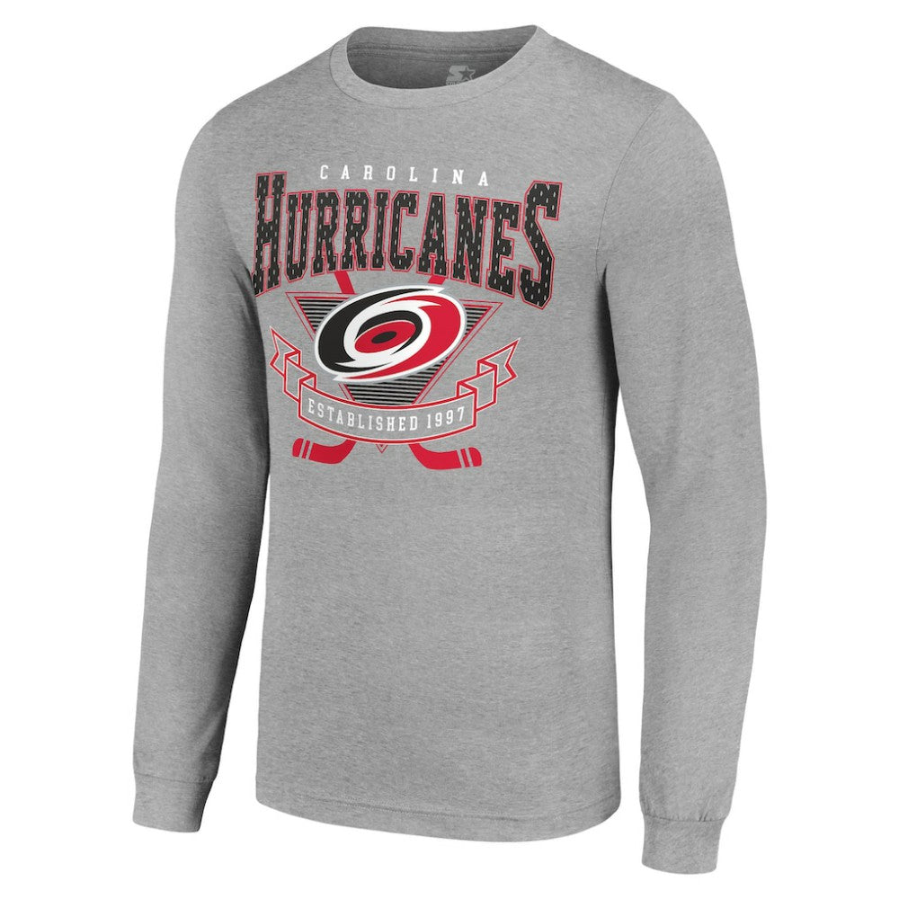 Carolina Hurricanes - Starter '80s Inspired Team Logo Long Sleeve T-Shirt Heather Gray