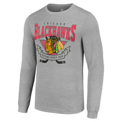 Chicago Blackhawks Starter '80s Inspired Team Logo Long Sleeve T-Shirt Heather Gray