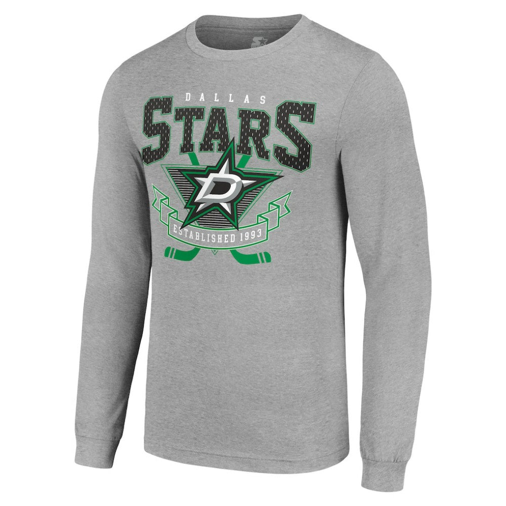 Dallas Stars - Starter '80s Inspired Team Logo Long Sleeve T-Shirt Heather Gray